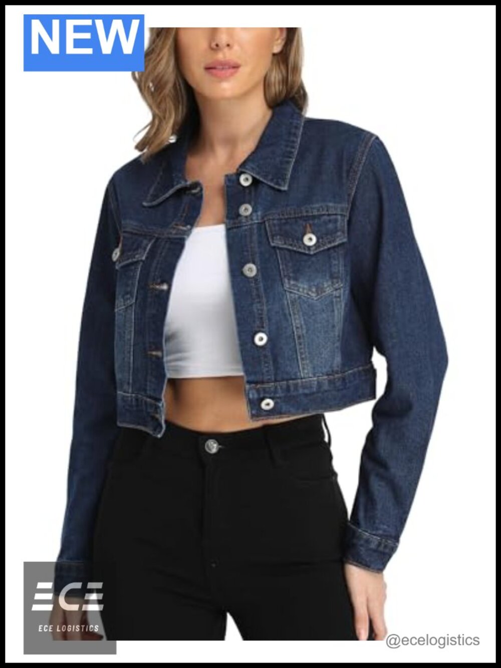 Cropped Denim Jacket Button Up Chest Flap Pockets Casual Layer